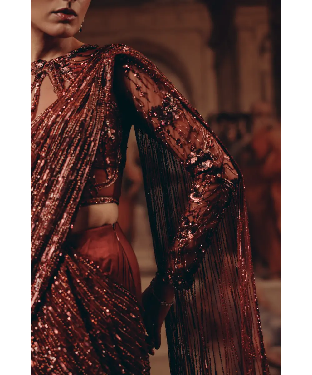 ADAARA COUTURE- Imperial Garnet Drape saree
